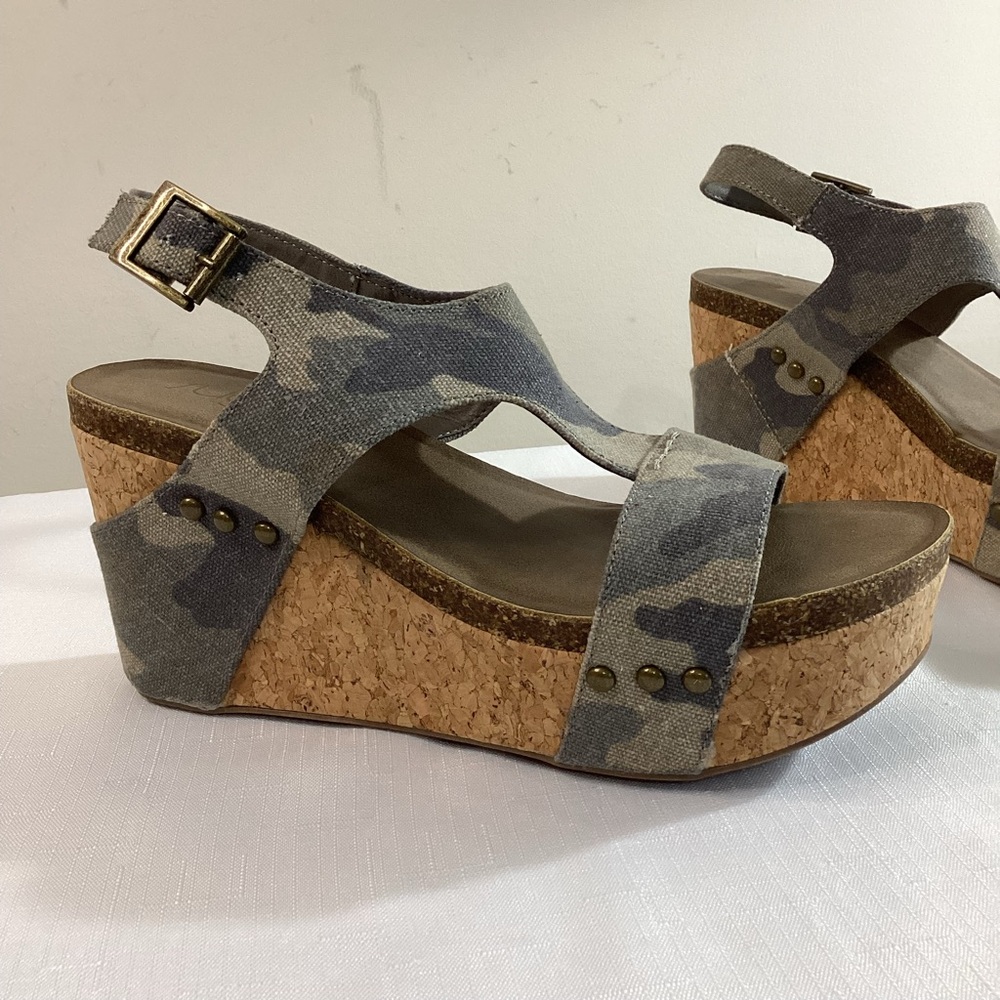 Sugar Camo Fabric Cork Platform Sandals Size 8 - Picture 11 of 15